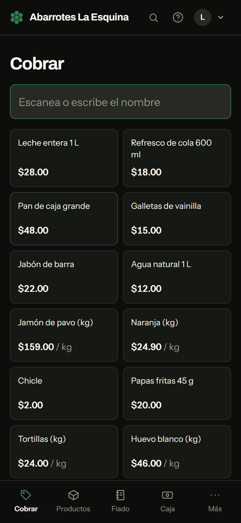 Panal para abarrotes y tienda, en el celular