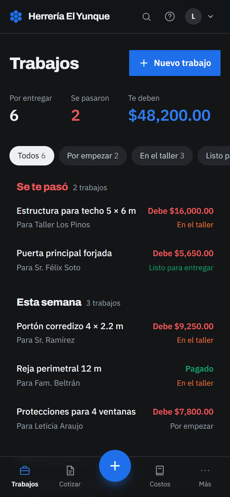 Panal para herrería y soldadura, en el celular