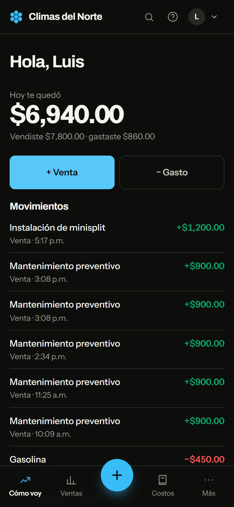 La pantalla Cómo voy de Panal, con lo pendiente y el resumen